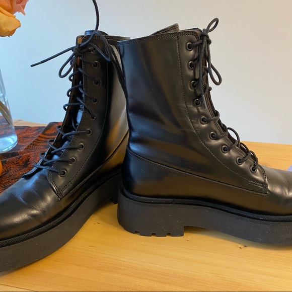 & Other Stories leather lace up chunky flat boots in black - Picture 7 of 13